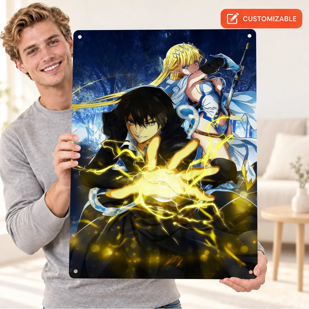 Anime Heroes With Lightning Printed Poster Personalized Aluminum Metal Sign Cel Shaded Illustration Wall Art For Home Office