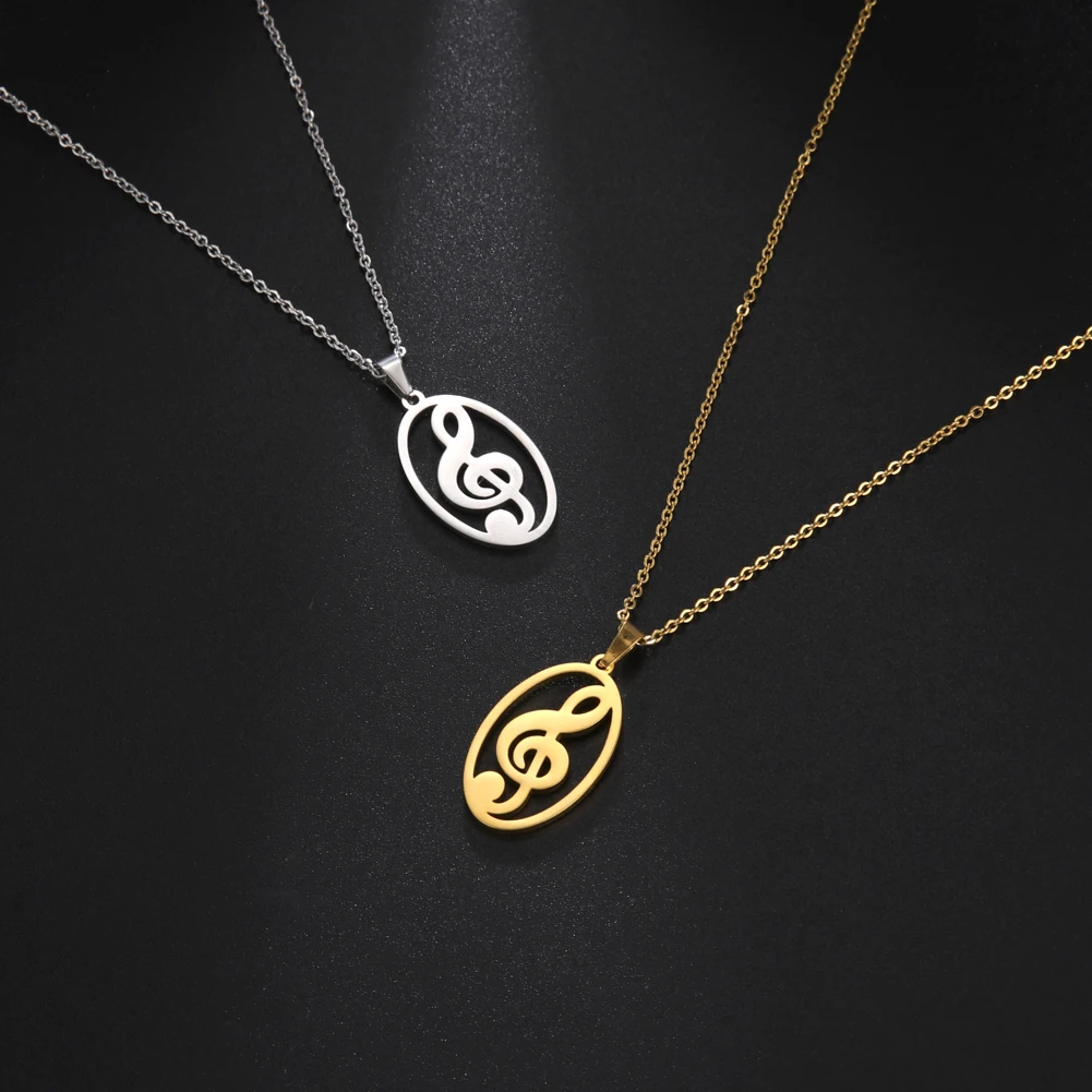 Heart Music Note Treble Necklace Gift For Girl Woman Men Kid Child Musical Symbol G Clef Chain Stainless Steel Pendant Jewelry