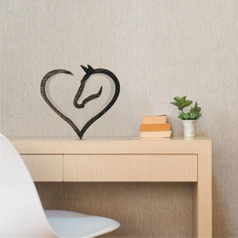 ABKO-Hanging Love Horse Heart Wooden Wall Art Home Decor Wooden Horse Heart Wall Sign Sculpture For Home Wedding Decor