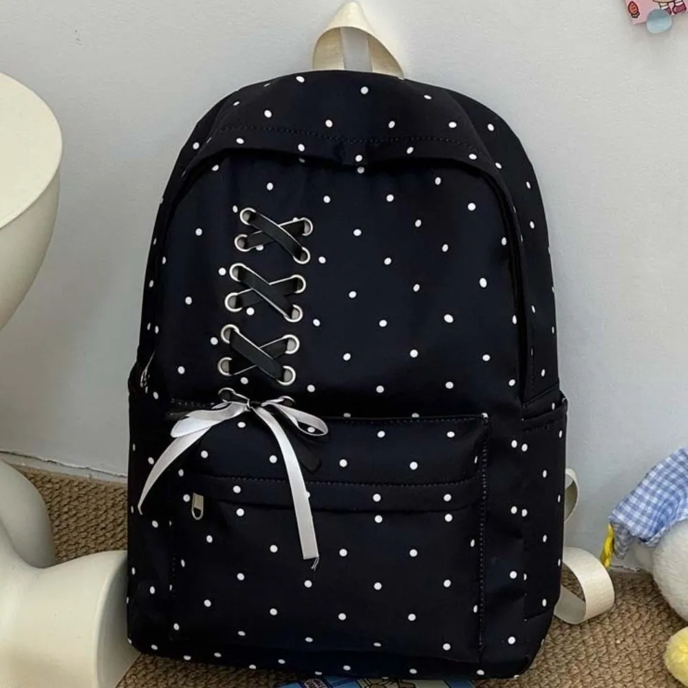 Portable Bow Dot Backpack Daypack Large Capacity Students School Bag Polyester Fixed Webbing Nylon Backpack Sport