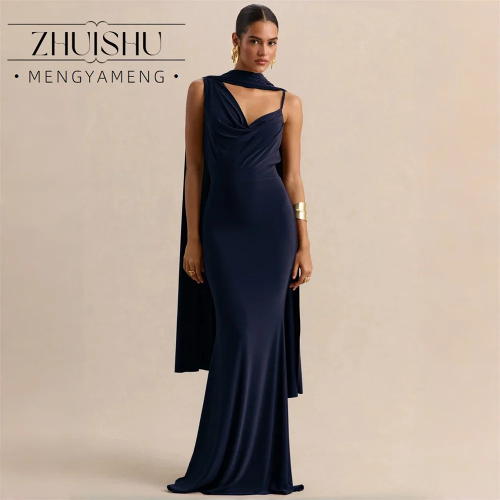 Simple Mermaid Evening Dress Women 2027 V-Neck Pleat Spaghetti Straps Open Back Evening Party Dress Customized Vestido De Festa