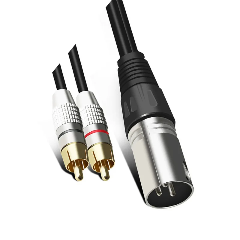 Cabo RCA de áudio A19E 2RCA macho para XLR 3 pinos macho canhão amplificador plugue de mistura cabo AV XLR para cabo RCA duplo