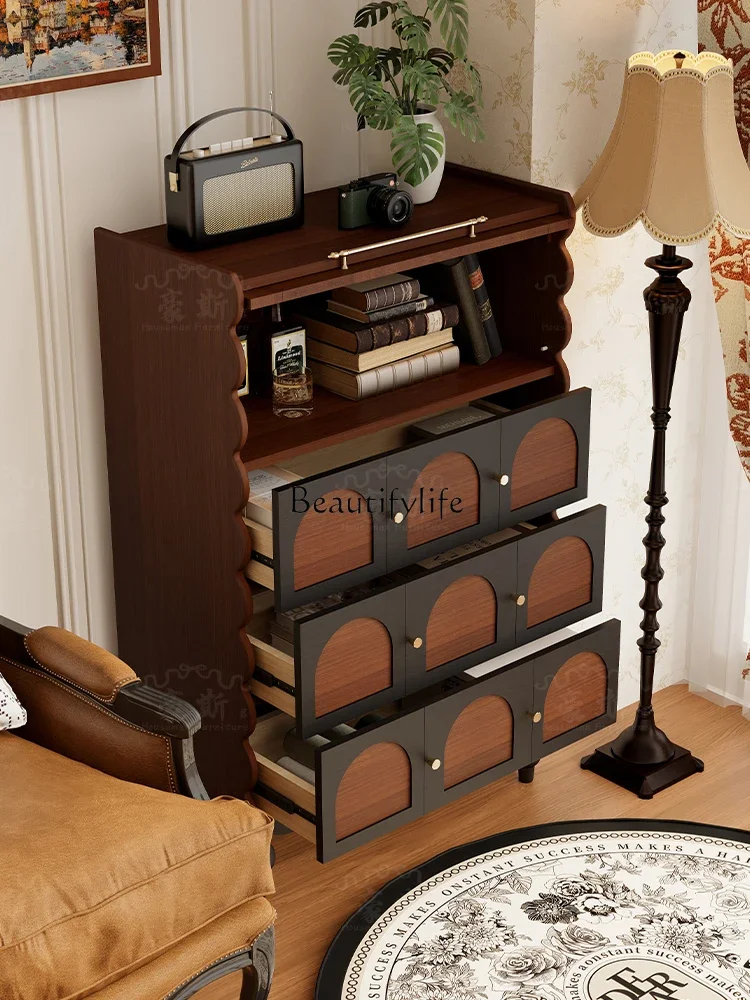 

yj19 Vintage Style Light Luxury Decorative Chest of Drawers Wabi-Sabi Style Solid Wood Retro Style Storage Cabinet