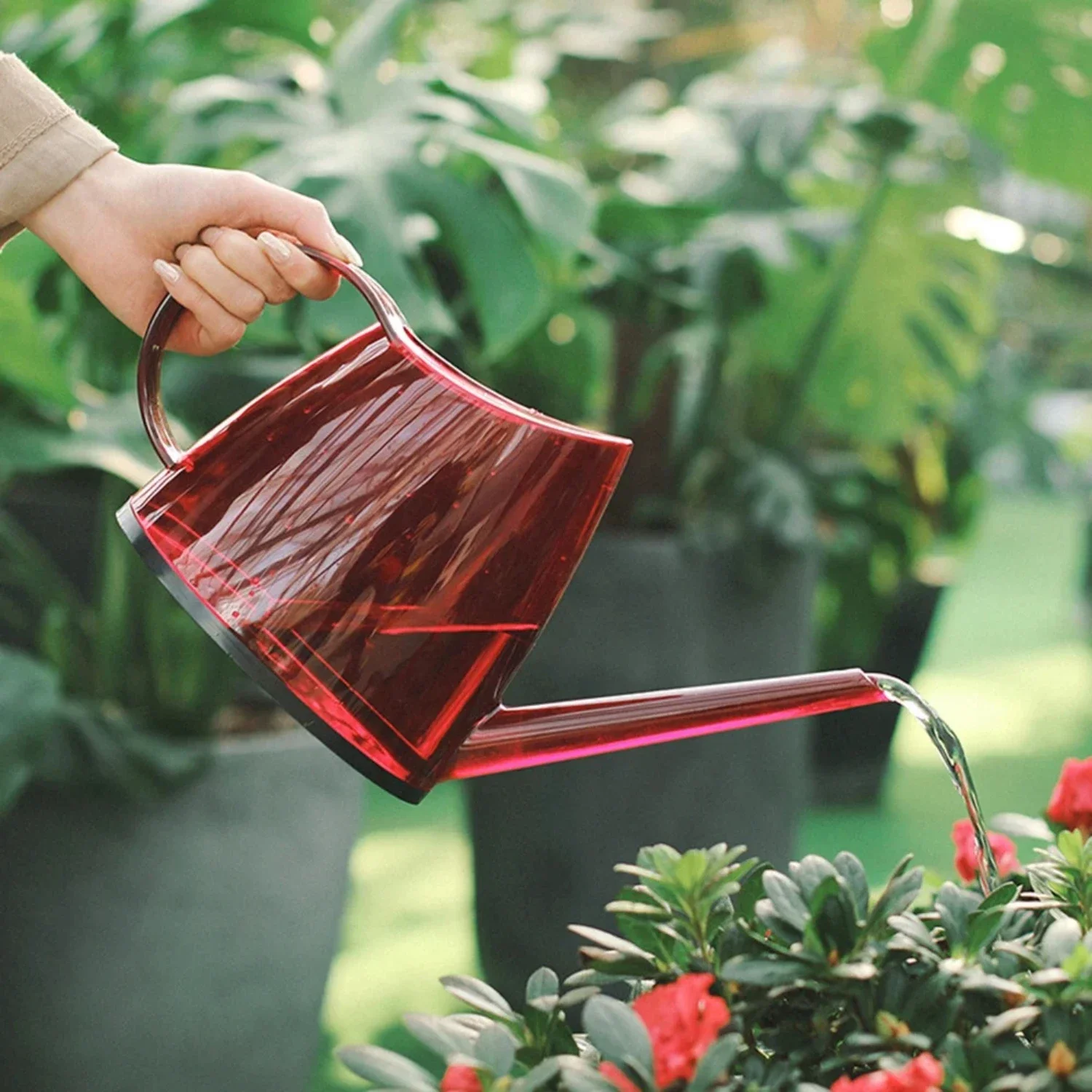 Pulvérisateur de fleurs de jardin à long bec, couleur bonbon à la mode, arrosoir, 1,2 L, rouge, non couvert