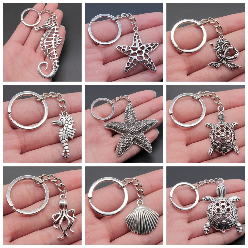 Marine Life Sea Animal Sea Turtle Seahorse Shell Conch Octopus Squid Starfish Mermaid Keyring Keychain Party Gift Souvenir Gift