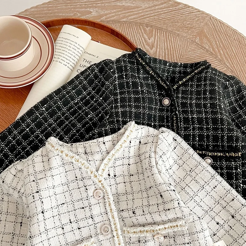 3PCS Set Baby Girl Clothes 0-3Years Princess Kids Long Sleeve Plaid Cardigan Jacket Tops A-line Skirt Hat Chic Style Autumn Suit