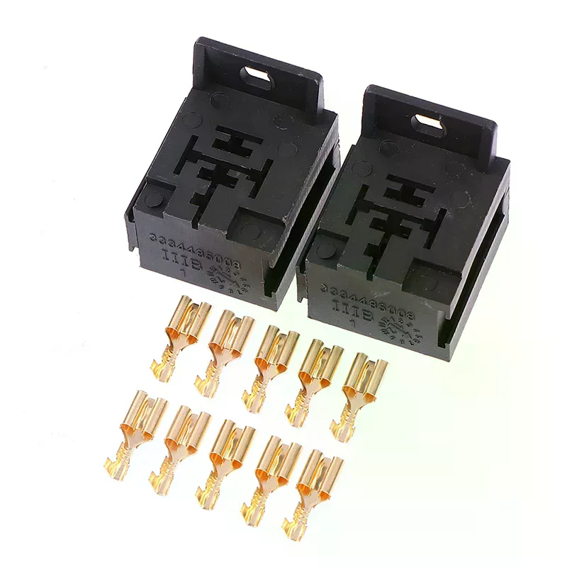 2Sets Car Auto Vehicle 5 Pin Relay Socket Holder with 5Pcs 6.3mm Copper Terminal 5Pin Poles Automotive Relay Base Holder Socket