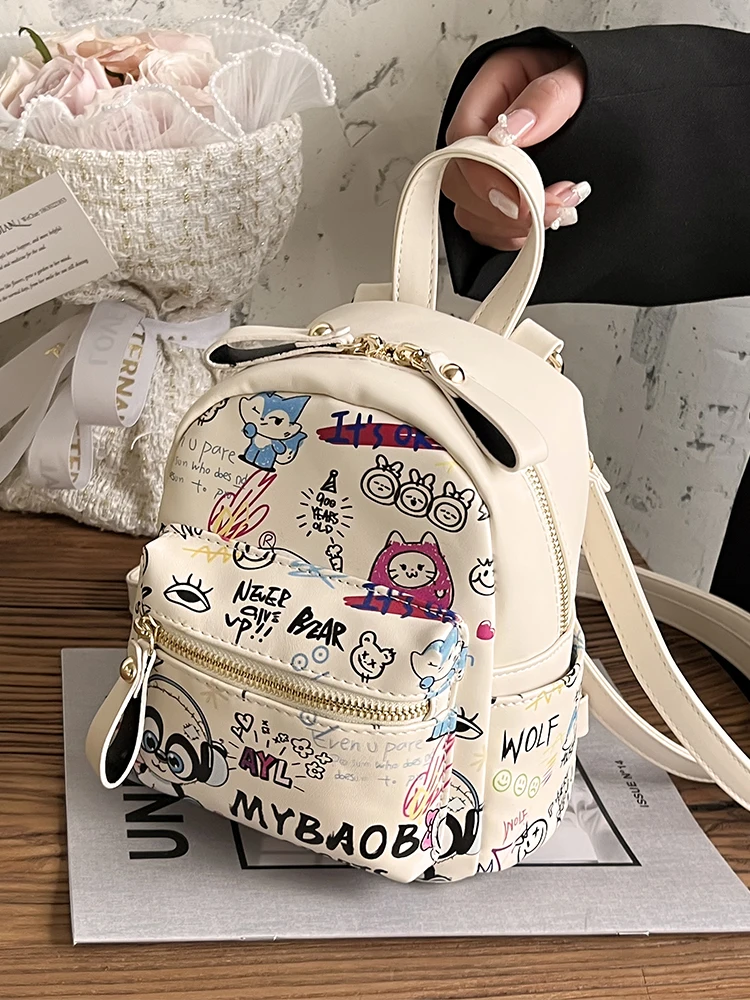 Faionable Cartoon Print Bapa 2024 delle donne New Sle Dual oulder Bag Primavera Estate Trendy Borsa a tracolla Morbido materiale PU
