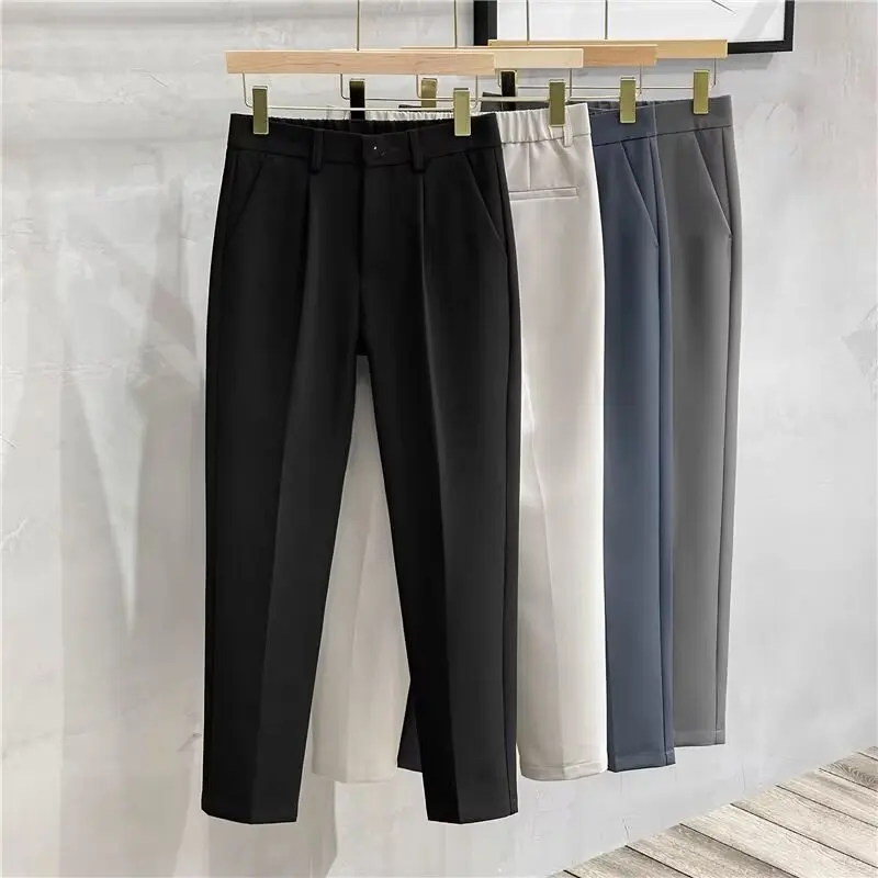 

2024 Men's Classic Narrow Leg Business Suit Pants Four Seasons Wear Solid Trousers Lightweight Straight Leg Hot Sale Pants Male