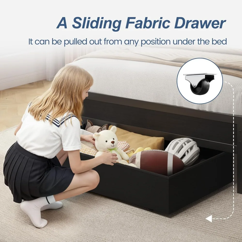 Estrutura de cama de solteiro, estrutura de cama de solteiro com cabeceira de armazenamento e gaveta de armazenamento, estação de carregamento e luz LED, sem necessidade de molas