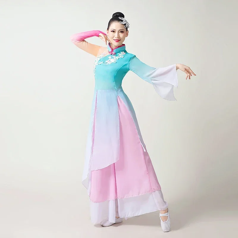 Chinese Folk Dance Classical Yangko Dance Costumes Adult Elegant Embroidery Fan Costume Ancient Hanfu Clothing Square Dance