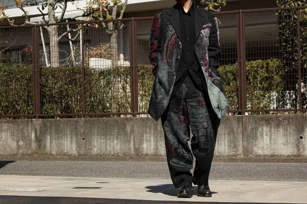 TOP-YAMAMOTO Chinese-Style Men's Wear Mid-Length Retro Printed Loose-Fitting Plus-Size Casual Pants