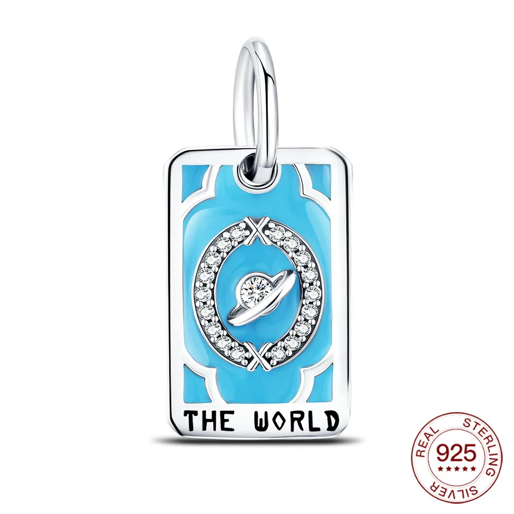 New 925 Sterling Silver Charm Tarot Card 21 World Bead Original Bracelet Fashion Jewelry For Women Daily Wear Holiday Gift