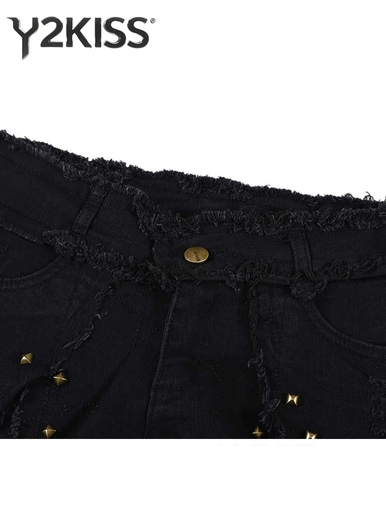 2026 Summer Women American Retro Black Low Rise Jean Shorts Goth Kpop Design Denim Shorts Y2K 2000s Japanese Harajuku Hot Pants view 4