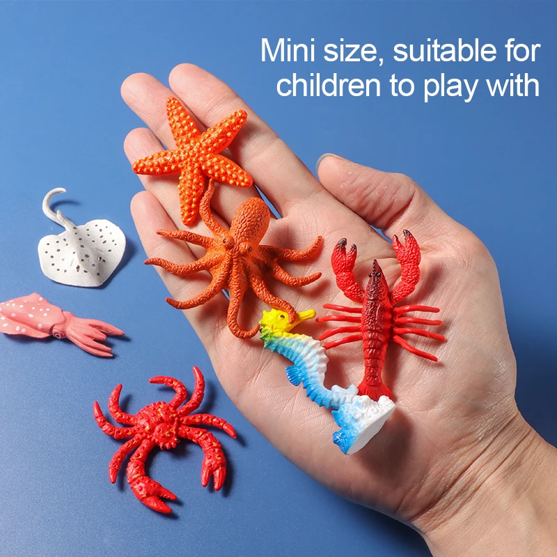 12pcs/bag Mini Marine Ocean Sea Life Set Animals Model Shark Turtle Crab Dolphin Action Figures Educational Toys For Kids