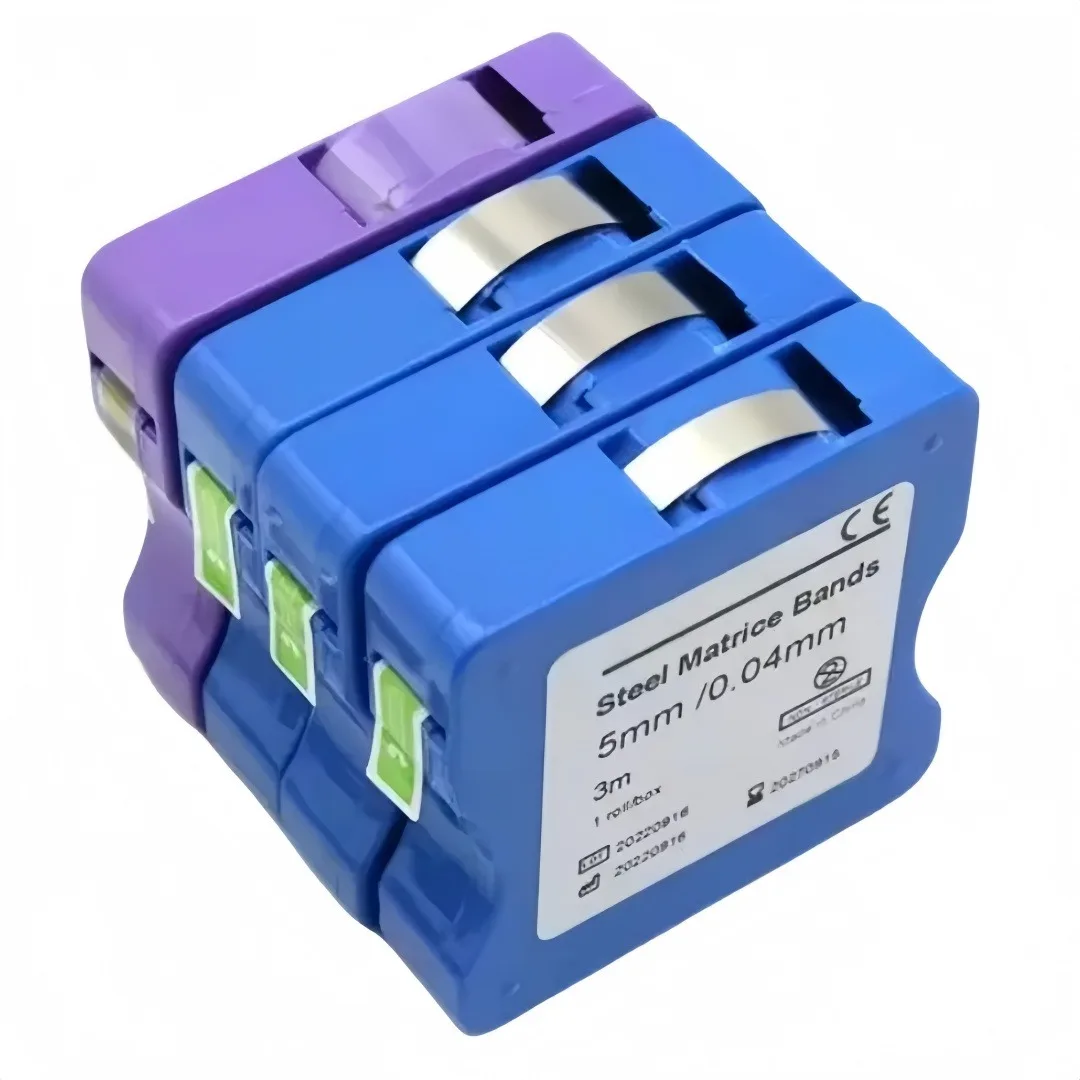 1roll Dental Matrix Bands 5/6/7/9.5mm Stainless Steel Resin Matrice Strip Tooth Restoration Dental Contouring 0.025/0.04/0.05mm