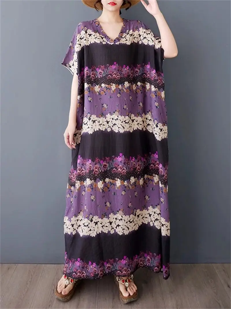 

2025 New Style Women's Artistic Retro Bohemian Long Maxi Dress | Summer Vacation Colors Flowy Beach Dress G233
