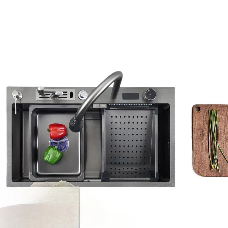 

Кухонная мойка из нержавеющей стали, большая однослотовая акула, цифровой водопад, держатель ножа, раковина для овощей, полный комплект