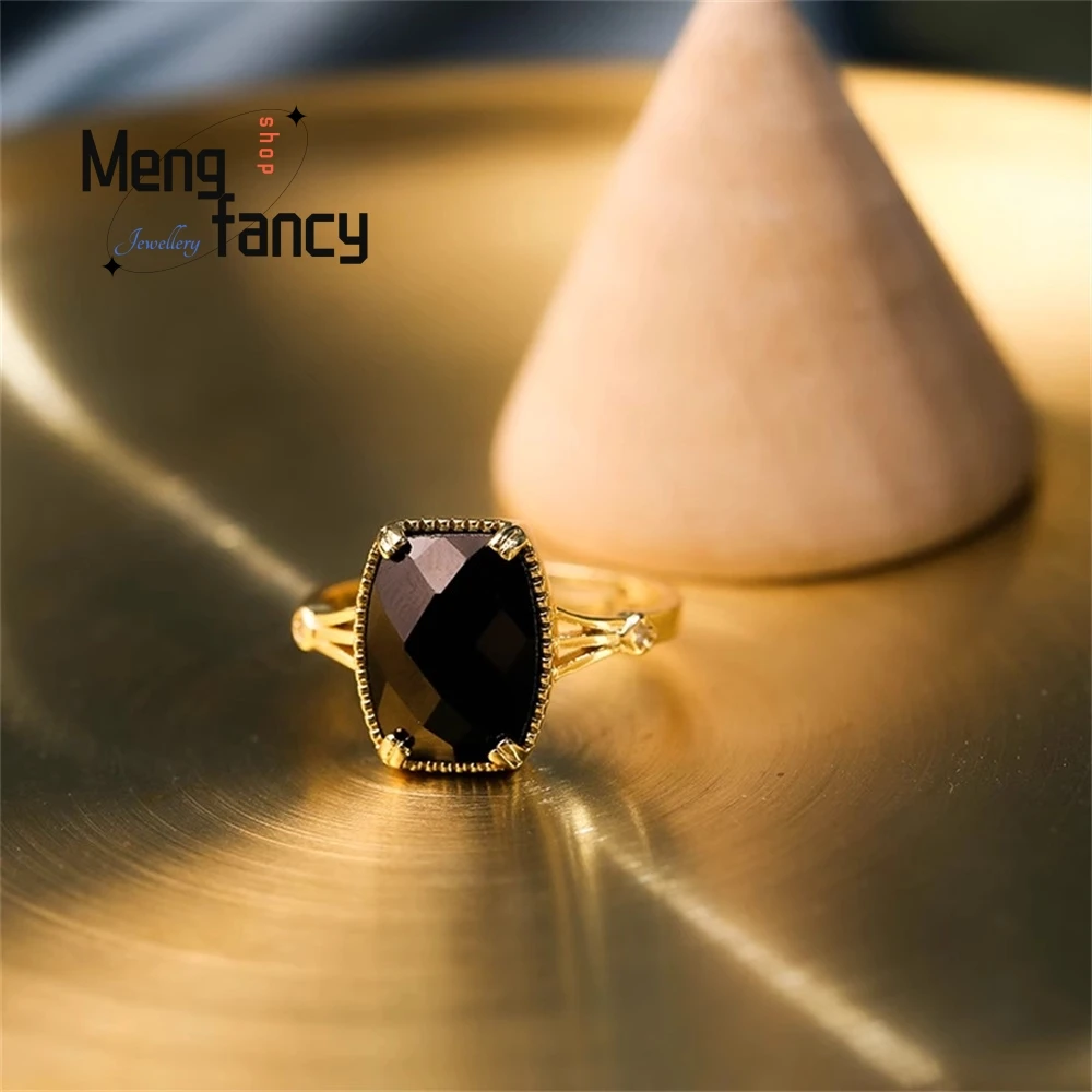 

Queen Of Spades Artistic And Simple Ring Set With Retro Black Agate Movable Adjustment Fashion Jewelry Exquisite Elegant Popular