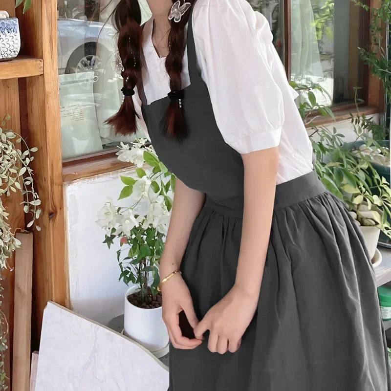 Cotton Apron Large Size Solid Color Art Advertising Flower Shop Work Dress Temperament Commuter Skirt Kawaii Kitchen Women