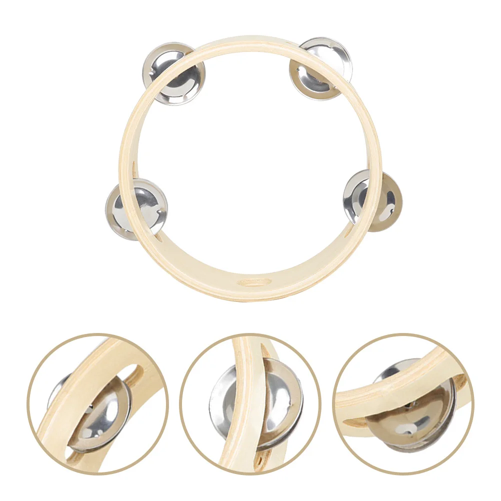 Handbell Drum 6 Inch Metal Wood Tambourine Kids Musical Instrument For Sensory Development Percussion Play Shaker Rattle