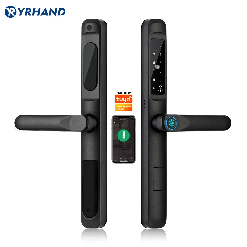 Tuya WiFi App Waterproof Smart Door Lock Aluminum Biometric Lock Fingerprint Door Handle Digital Keyless Lock for Glass Sliding