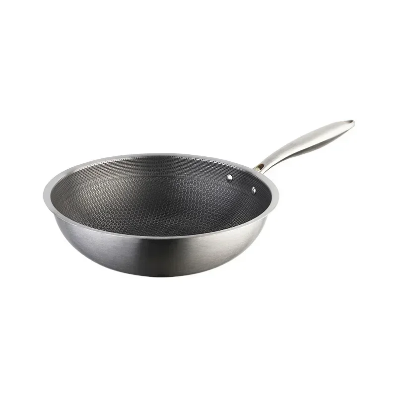 

Pan Wok Frying Skillet Honeycomb Cooking Nonstick Induction Flat Stir Kitchen Fry Stainless Stove Steel Bottom