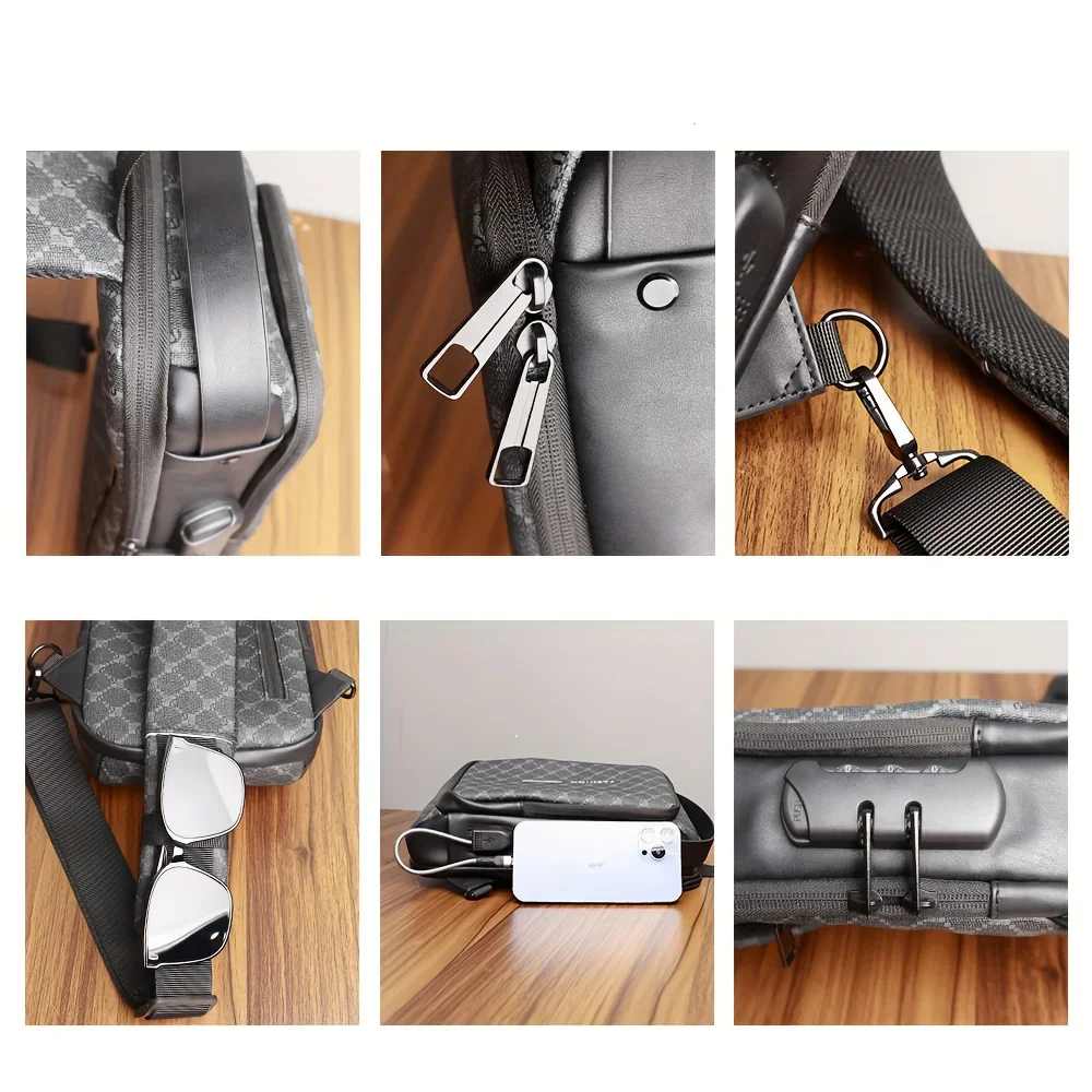 Waterproof Men\'s Crossbody Bag Anti Theft Sling Bag Multifunction Chest Bags Shoulder Bag Messenger Bag with USB Charging Port