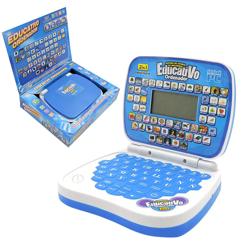 Macchina per l'apprendimento dei bambini Funzione musicale inglese spagnolo Laptop educativo interattivo per bambini Rosa