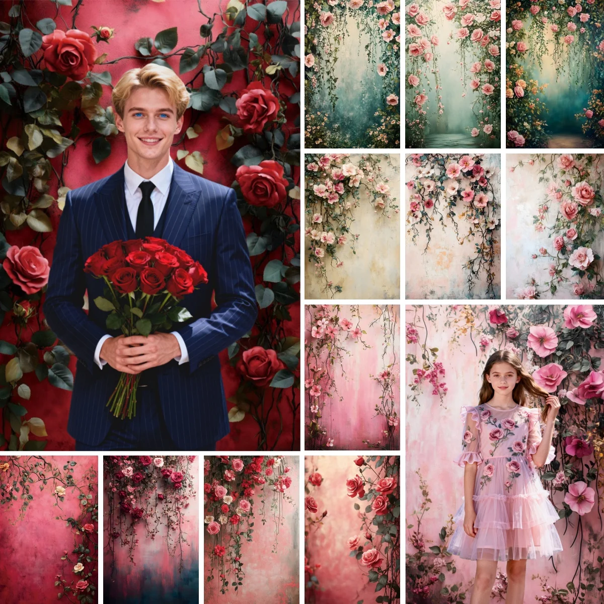 Retro Oil Painting Flowers Photography Backdrop Abstract Art Floral Adult Girls Portrait Birthday Wedding Party Photo Background