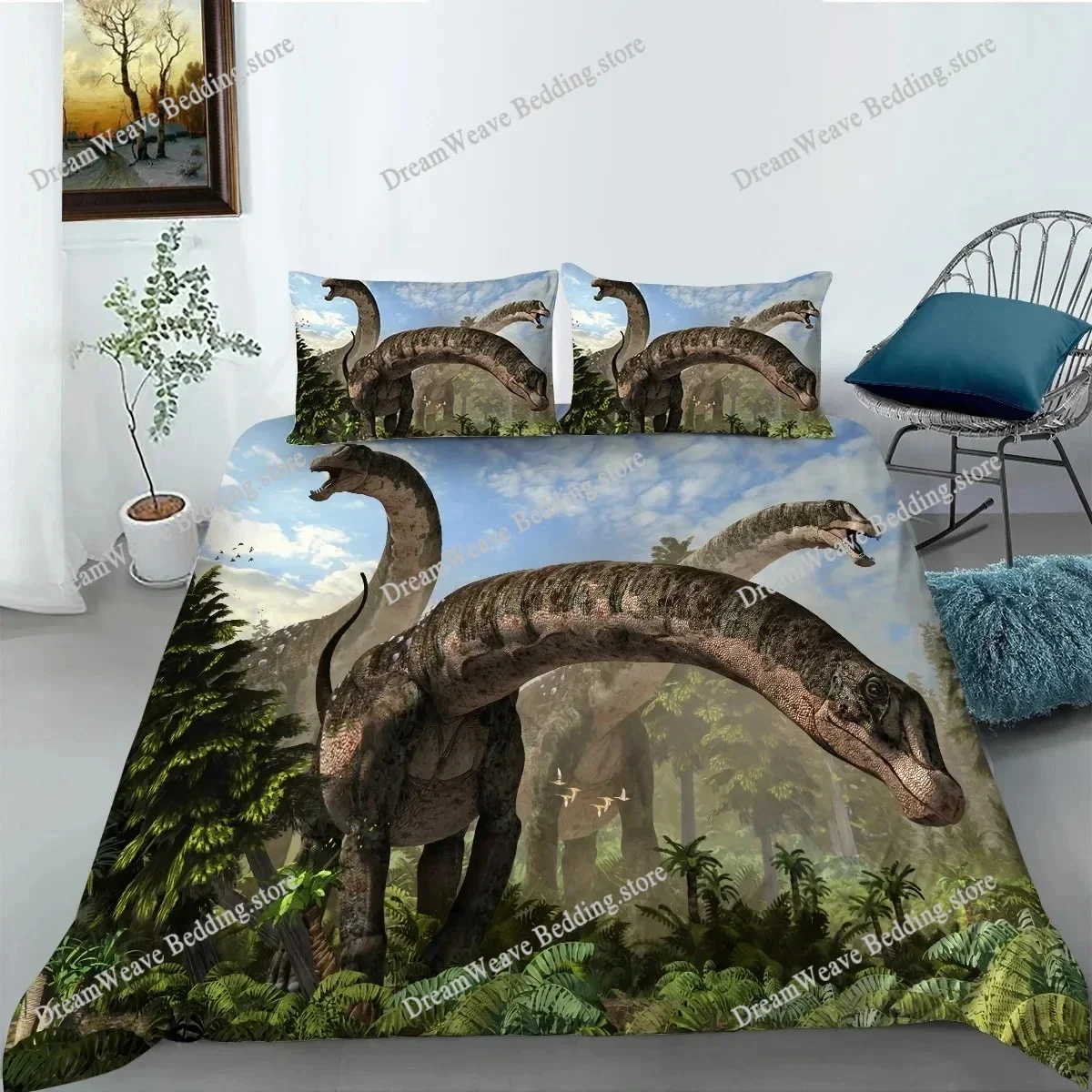 Jurassic Dinosaur Duvet Cover Tyrannosaurus Rex Ferocious Creatures Predators Bedding Set Full Queen King Polyester Quilt Cover