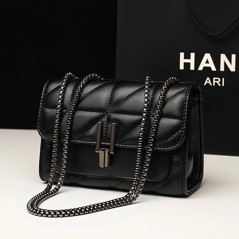 

2025 New Fashion Trendy High Quality Diamond Split Cowhide Leather Chain Bag Small Square Crossbody Women Shoulder Rhombus Bag