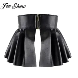 Womens Ladies Sexy Skirts Faux Leather High Waist Front Zipper Pleated Skirts Split Pole Dance Mini Skirt for Parties Clubwear