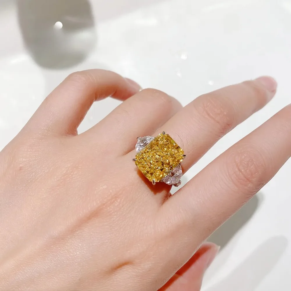 

Luxury Yellow Gemstone Cz Diamond Rings 925 Silver Rhodium Plated Zircon Fine Jewelry Ring Women