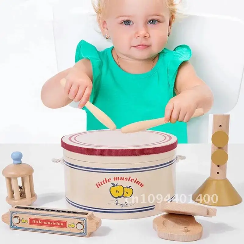 Wooden Xylophone Drum Set For Toddlers,Montessori Baby Musical Toys, Instruments Percussion Musical Instruments Drum Set Toys