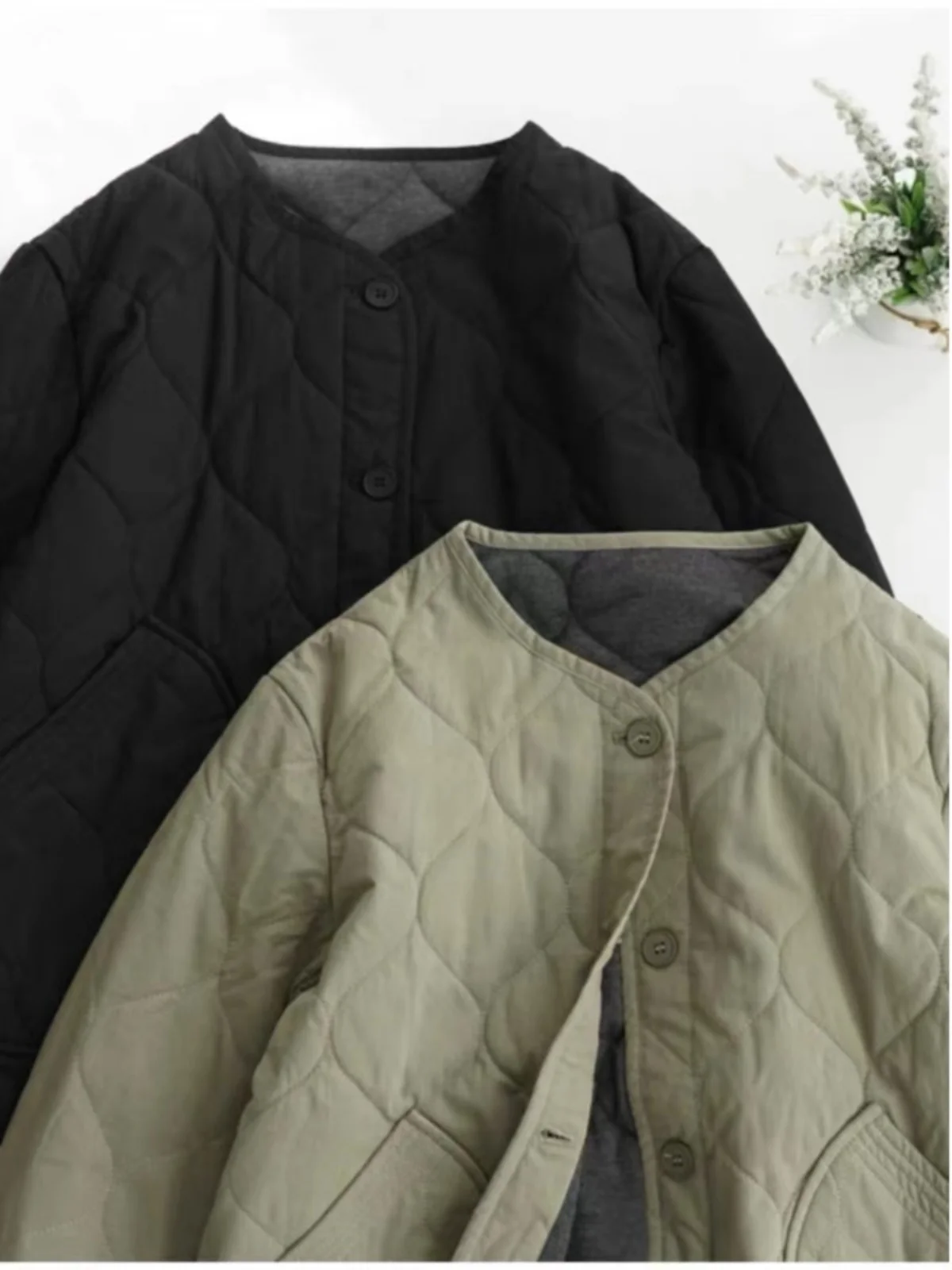 Lightweight Quilted Cotton Jacket Women Loose Casual Retro Single Button Cotton Insulation Short Style Cotton Coat Outerwear