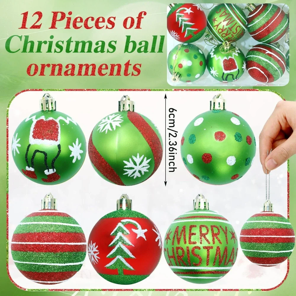 12Pcs 6cm Christmas Ball Set for Christmas New Year Wedding Spring Festival Carnival Party Scene Cloth Christmas Tree Decoration
