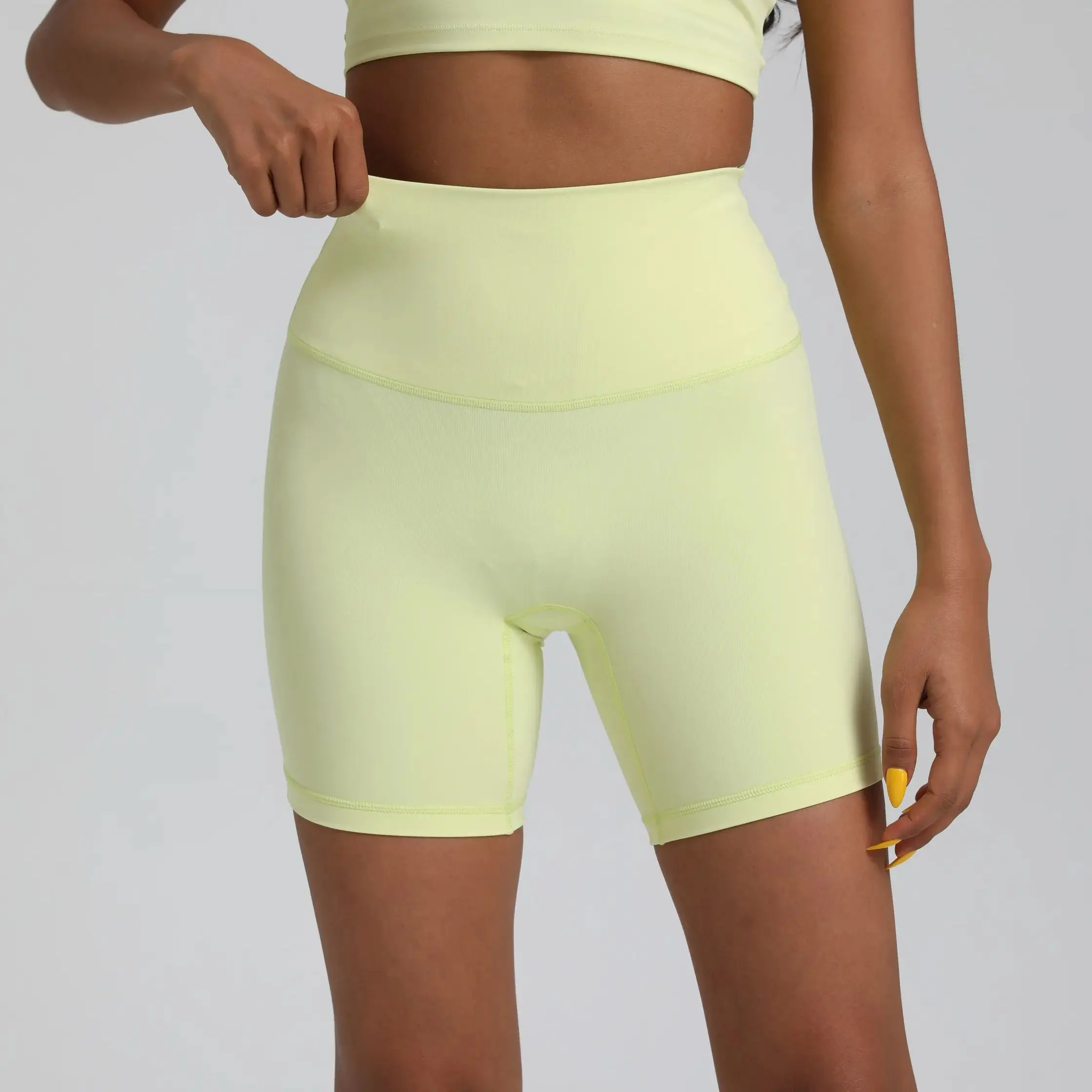 Solid Color Women Fitness Sports Short High Waist Yoga Short Leg Cycling Comprehensive Training Jog Squat Proof Internal Pocket