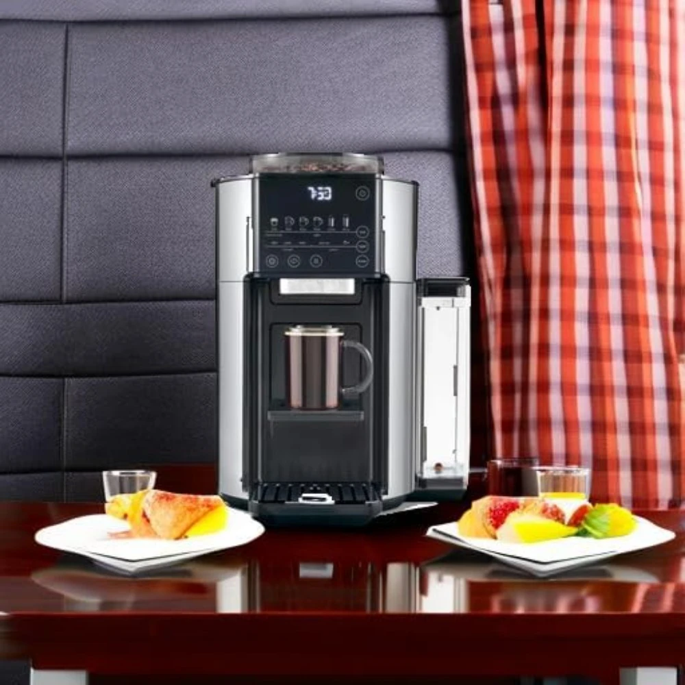 Cafetera de goteo TrueBrew, molinillo incorporado, de una sola porción, de 8 oz a 24 oz, café caliente o helado, inoxidable