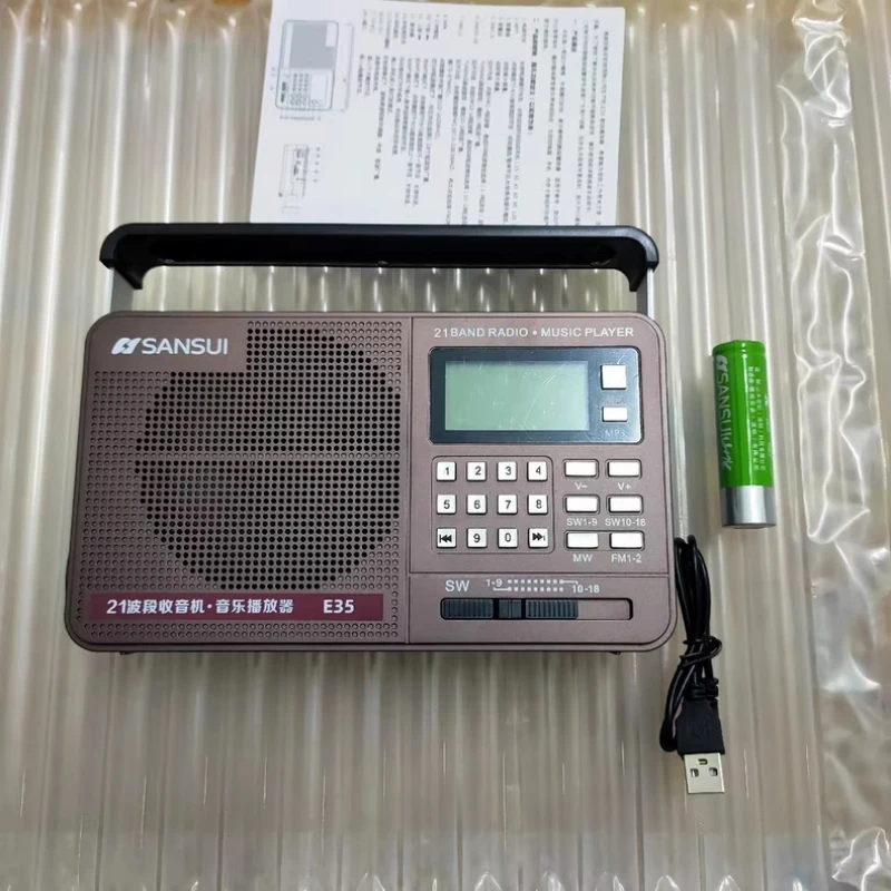

SANSUI E35 Портативные FM/MW/SW радиоприемники Многодиапазонное радио на батарейках Громкий звук Музыкальный плеер Светодиодный фонарик с сильным светом