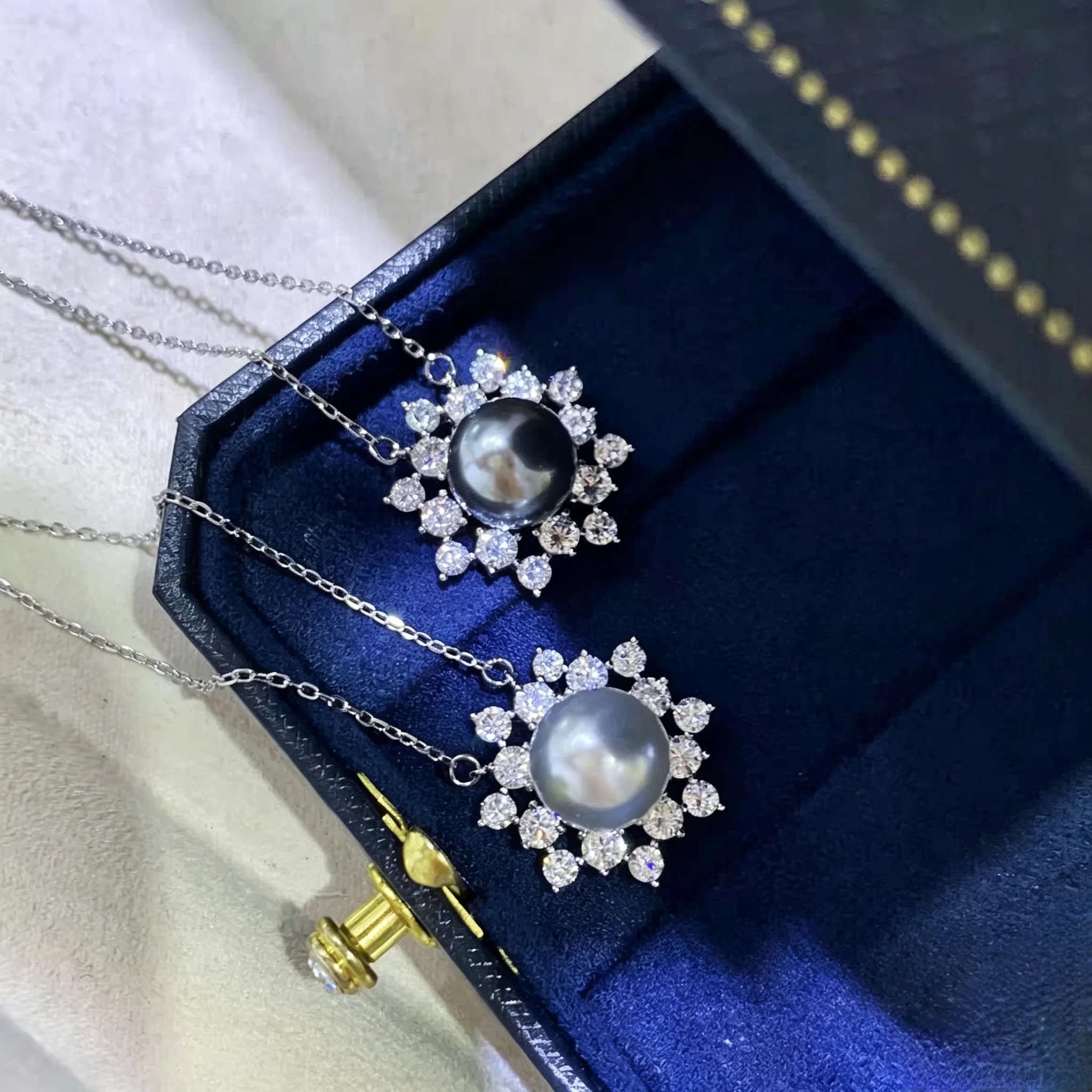 DIY accessories new style s925 sterling silver dazzling snowflake temperament pearl set chain versatile necklace empty holder