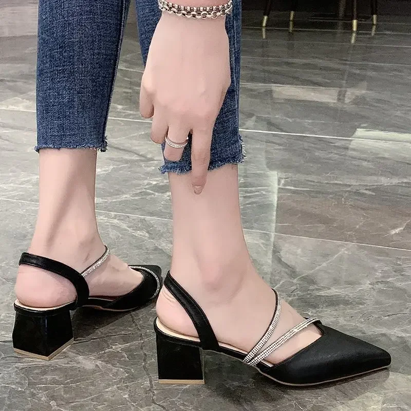 Shoes Trend 2024Mirror Luxury Sandal Female Party Sandals Ladies Block Heels Designer Elegant Comfortable Chunky Summer New Hot