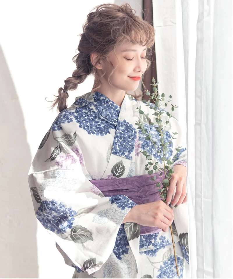 

Women's Kimono Bathrobe Polyester Anti-Wrinkle Travel Photography Purple Asters Floral Print Traditional Japanese Style Clothing