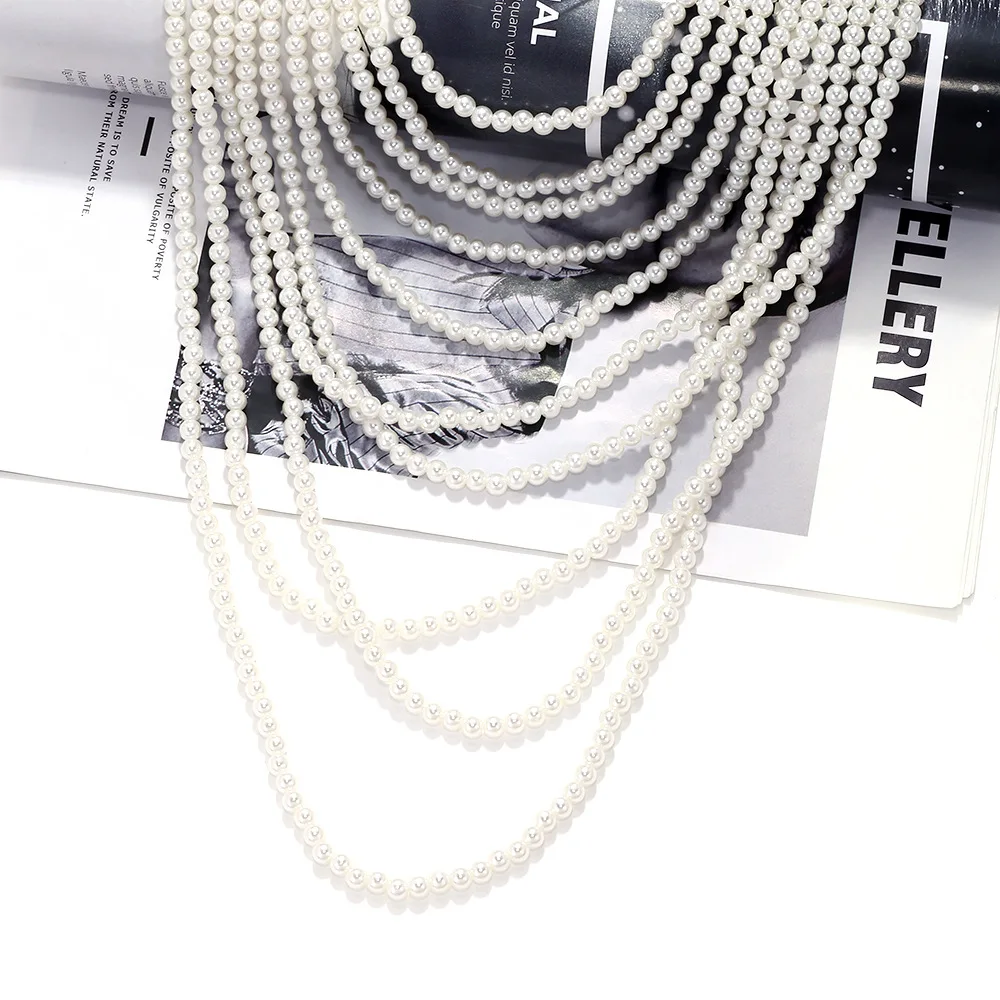 Vintage Multilayer Waterfall Shaped ZAA Imitation Pearl Necklace for Women  Fashion White Pearls Chain Choker Necklace Jewelry