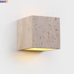 IWHD-Lámpara LED de Pared de estilo moderno, accesorios de iluminación para Espejo de baño, Espejo de cuña, travertino amarillo para exteriores, dormitorio y sala de estar