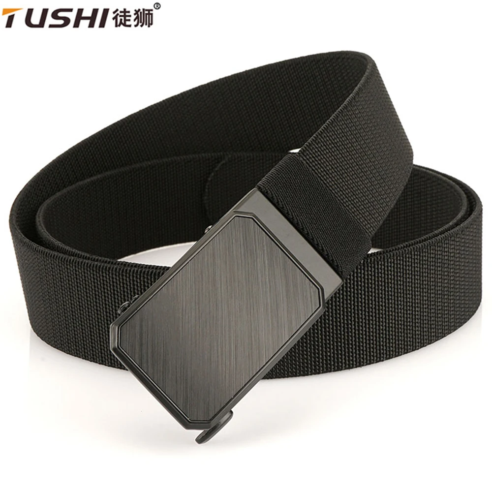 TUSHI New Quick Release Pluggable Buckle Men Belt Breathable Strong Real Nylon Elastic Outdoors Belts For Men Elastic Pants Belt