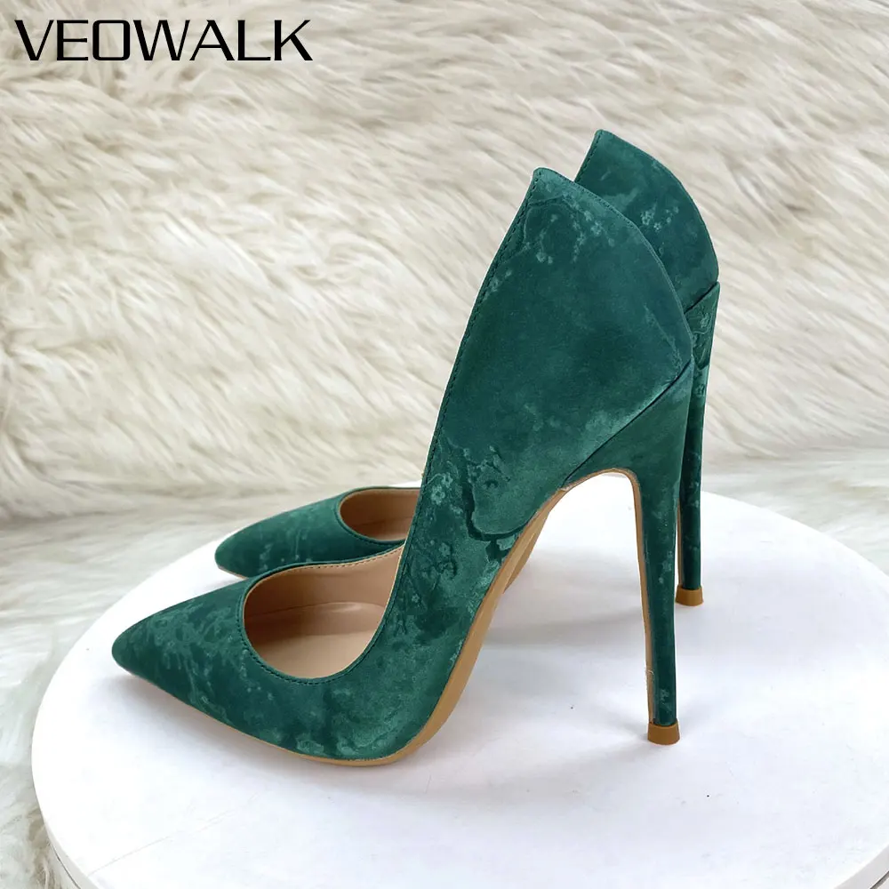 Women Dark Green Jacquard Fabric Pumps Pointed Toe Stiletto High Heels 8/10/12CM Elegant Wedding Party Evening Dress Shoes