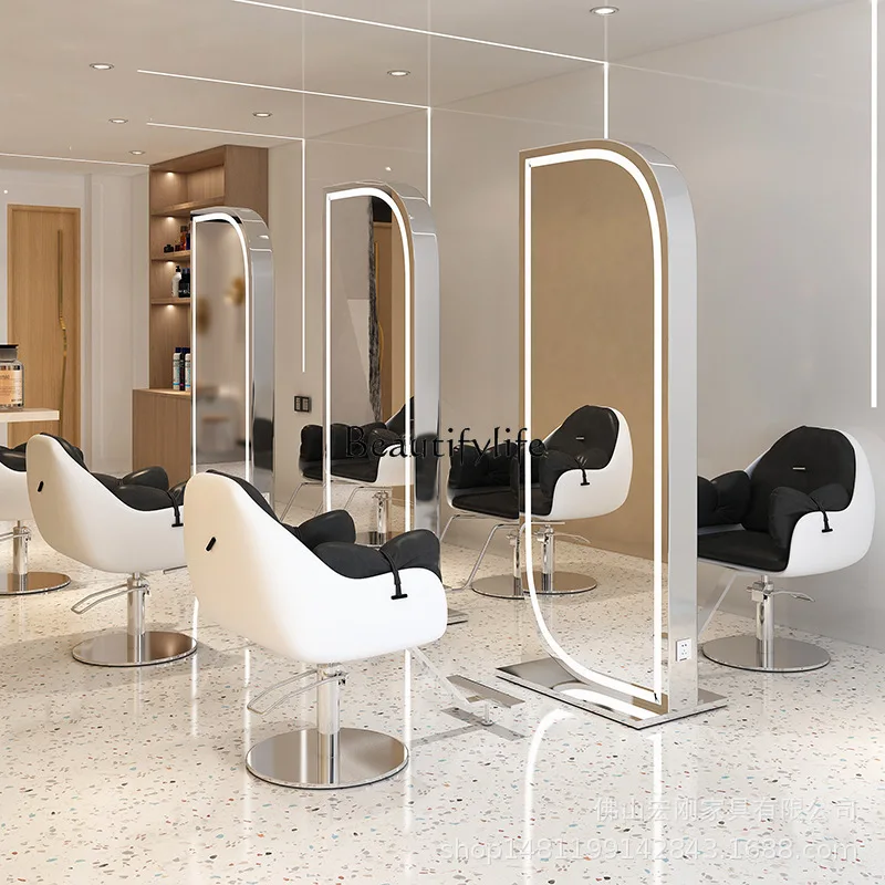 Hair Saloon Dedicated Hot Dyeing Floor Dressing Table Stainless Steel Hair Salon Hair Cutting Double Mirror