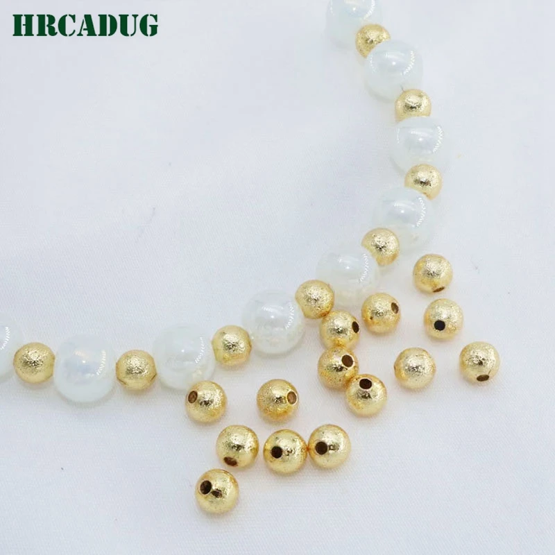 New Beaded Material Loose Bead 18K Sand Gold Plated Copper Metal Small Round Beads For DIY Jewelry Making Supplies Spacer Beads