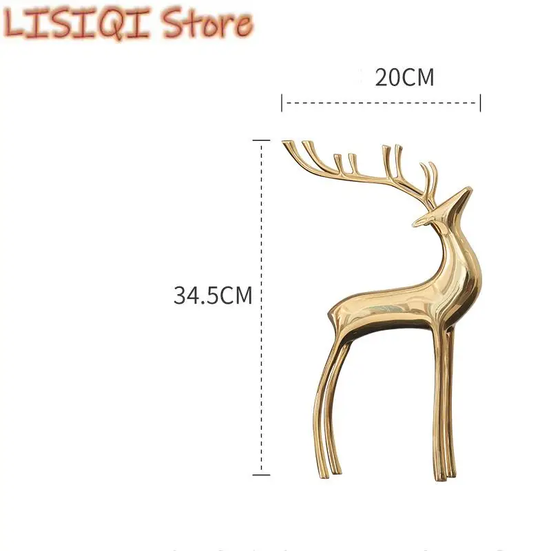 

Golden Metal Deer Simulation Animal Abstract Copper Handicraft Furnishings, Modern Decoration, Animal Sculpture Accessories, New